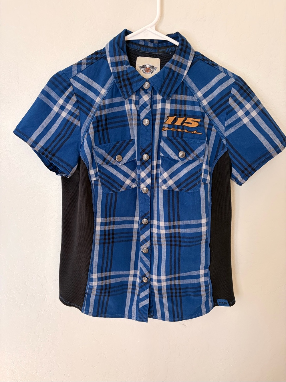 Harley-Davidson Blue Plaid Short Sleeve Button-Down Shirt 0162
